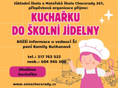 Hledáme kuchařku do školní jídelny